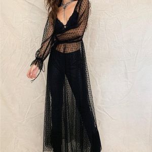 Free People black Mesh long sleeve women’s maxi slip